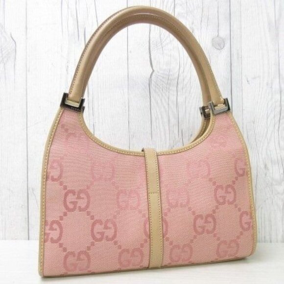 GUCCI GG  Jackie O Hobo Pink Shoulder Bag Sherry Monogram Web Leather - Picture 8 of 14